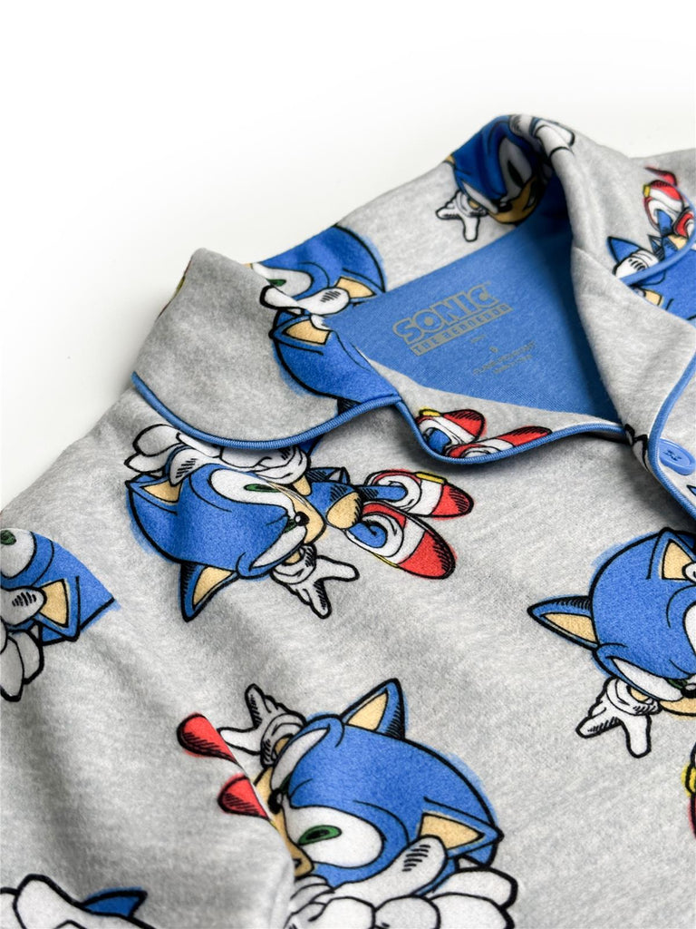 Sonic The Hedgehog Boys' Front Button Long Sleeve Coat Kids 2-Piece Pajama Set