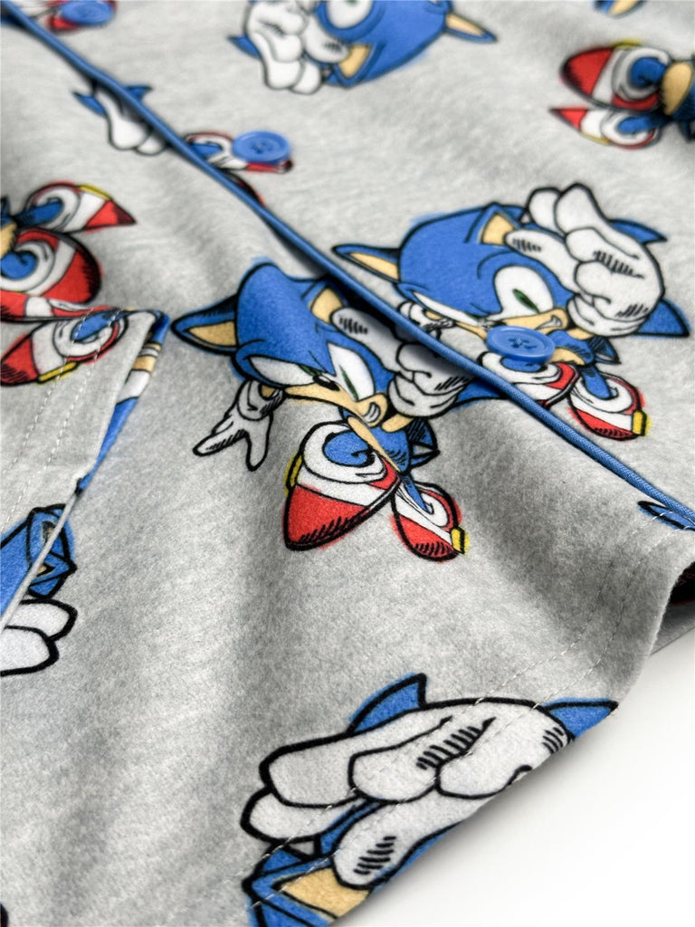 Sonic The Hedgehog Boys' Front Button Long Sleeve Coat Kids 2-Piece Pajama Set