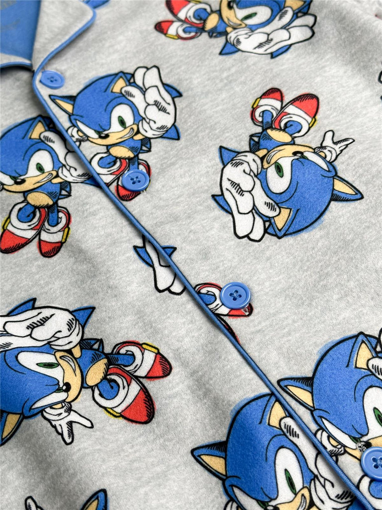 Sonic The Hedgehog Boys' Front Button Long Sleeve Coat Kids 2-Piece Pajama Set