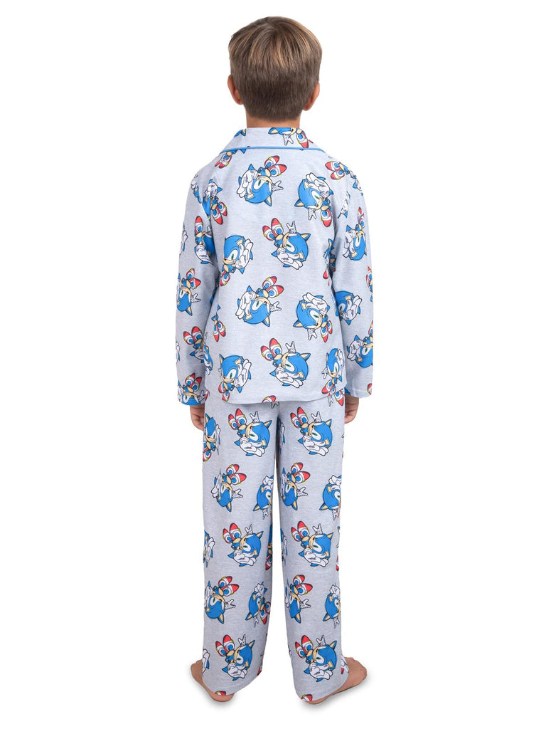 Sonic The Hedgehog Boys' Front Button Long Sleeve Coat Kids 2-Piece Pajama Set