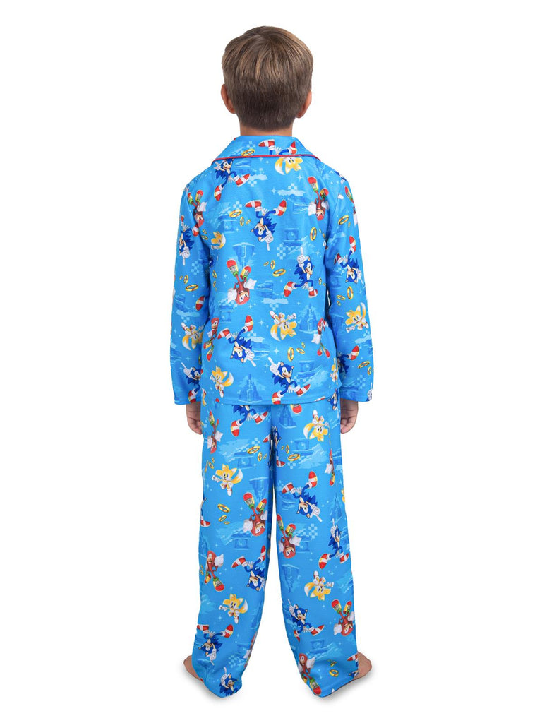 Sonic The Hedgehog Boys' Front Button Long Sleeve Coat Kids 2-Piece Pajama Set