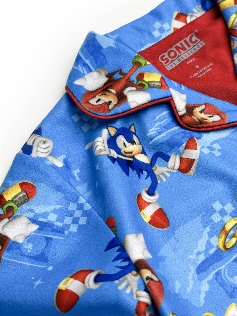 Sonic The Hedgehog Boys' Front Button Long Sleeve Coat Kids 2-Piece Pajama Set