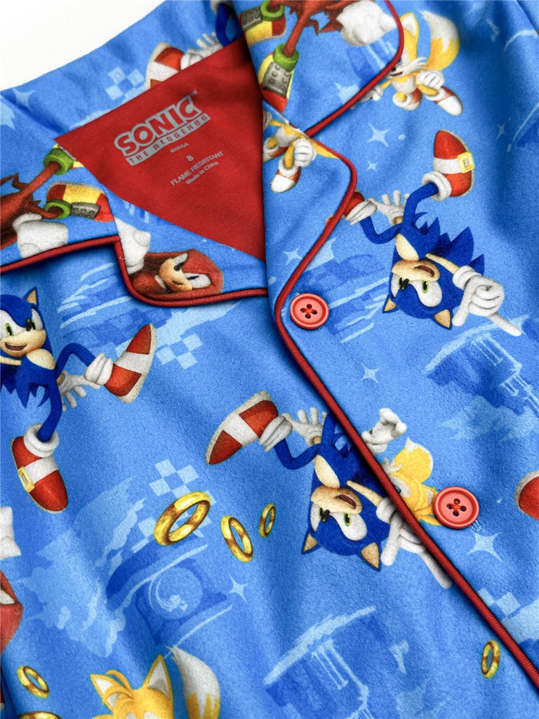 Sonic The Hedgehog Boys' Front Button Long Sleeve Coat Kids 2-Piece Pajama Set