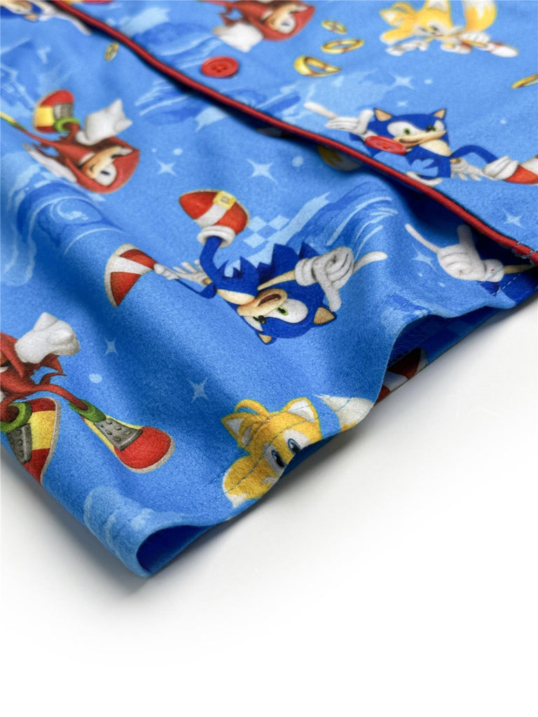 Sonic The Hedgehog Boys' Front Button Long Sleeve Coat Kids 2-Piece Pajama Set