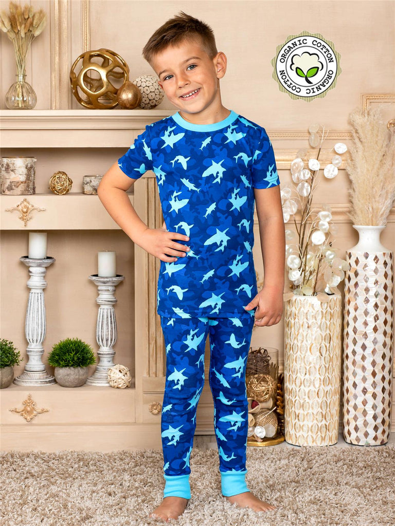 Prestigez Boys' Organic Cotton 2 Piece Pajama Set With Sharks