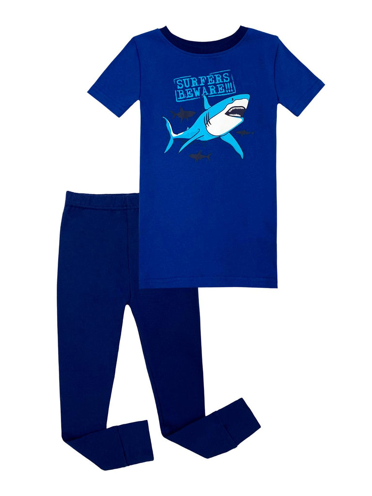 Prestigez Boys' Organic Cotton 2 Piece Pajama Pants Set Shark Surfers Beware