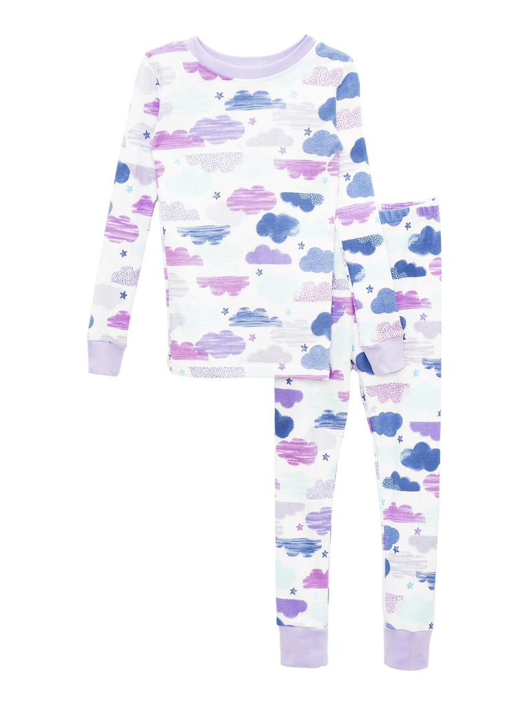 Prestigez Toddler Girls' Organic Cotton 2 Piece Pajama Set, Clouds