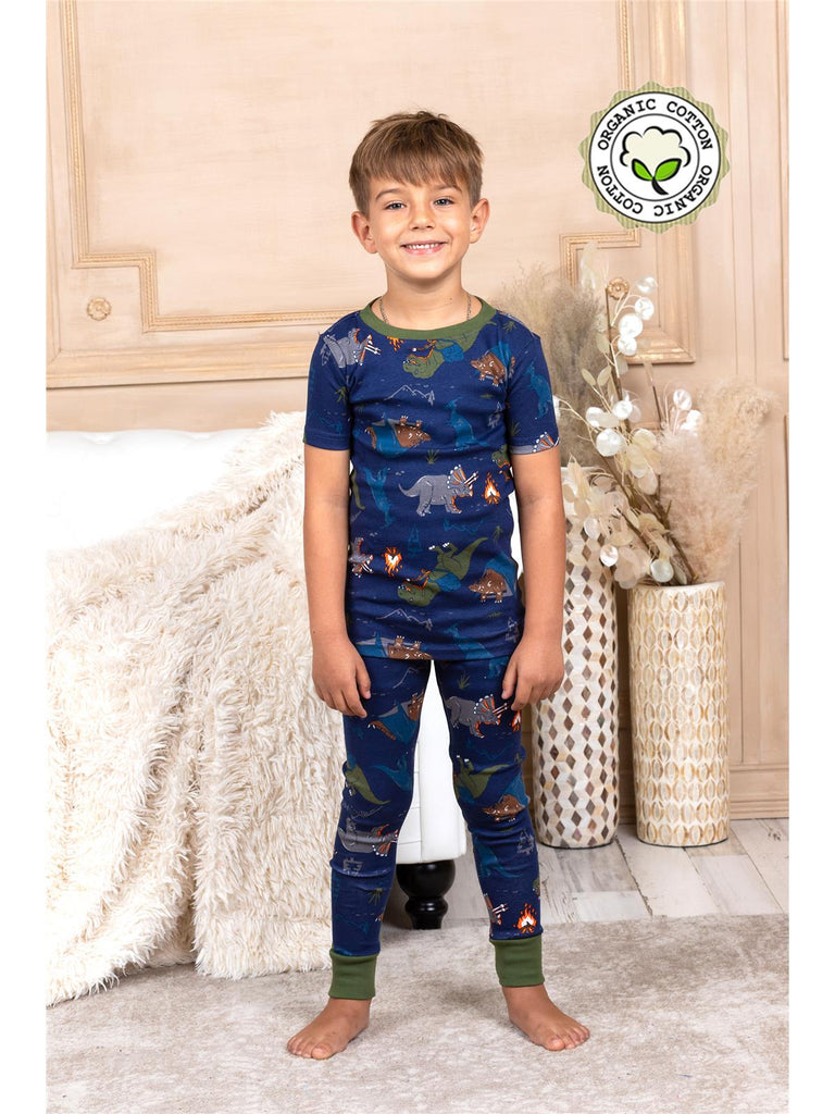 Prestigez Toddler Boys' Organic Cotton 4 Piece Pajama Set, Sharks/Dinos