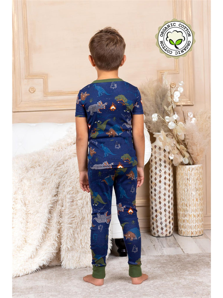 Prestigez Toddler Boys' Organic Cotton 4 Piece Pajama Set, Sharks/Dinos