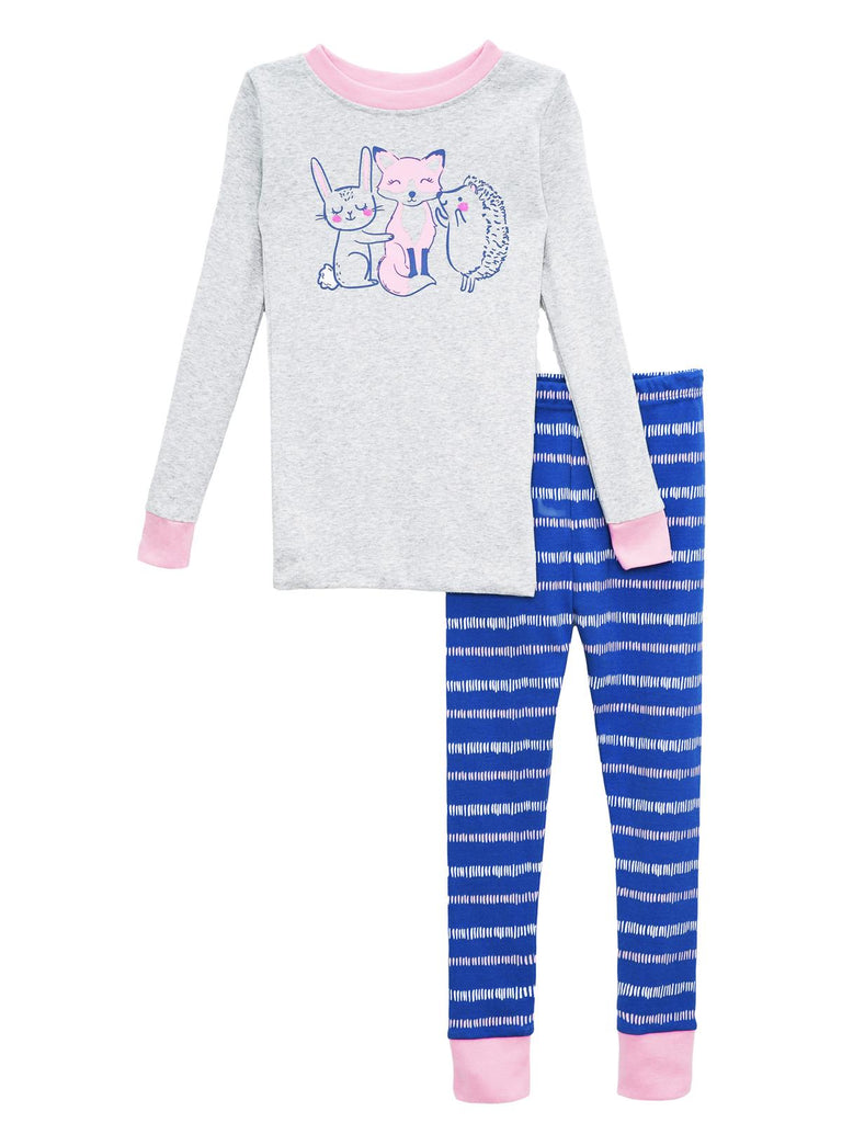 Prestigez Girls' Organic Cotton 2 Piece Pajama Set, Forest Friends