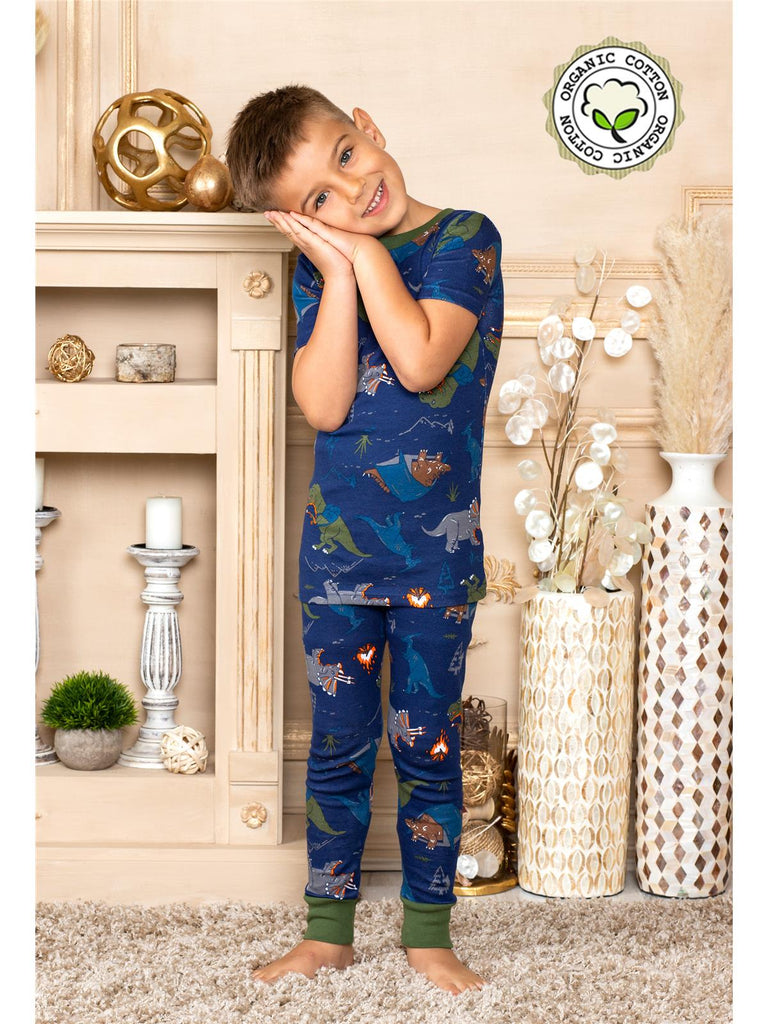 Prestigez Boys' Organic Cotton 2 Piece Pajama Set Dino Pattern