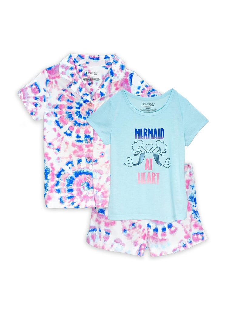 Girls 3 Piece Button Down Coat Pajama Set