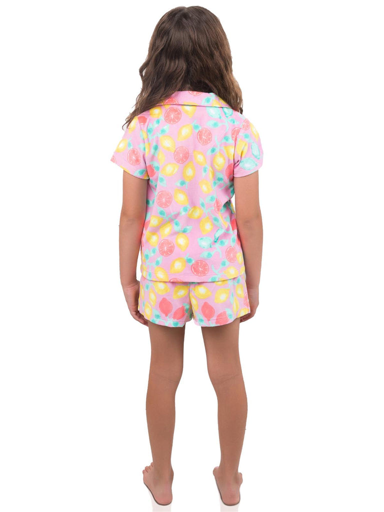 Girls 3 Piece Button Down Coat Pajama Set