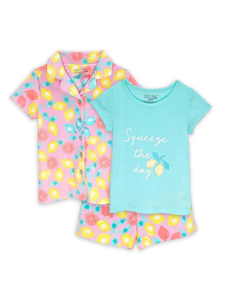 Girls 3 Piece Button Down Coat Pajama Set