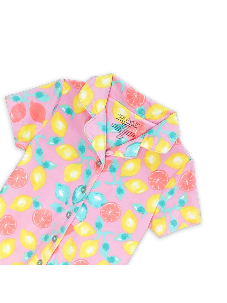 Girls 3 Piece Button Down Coat Pajama Set