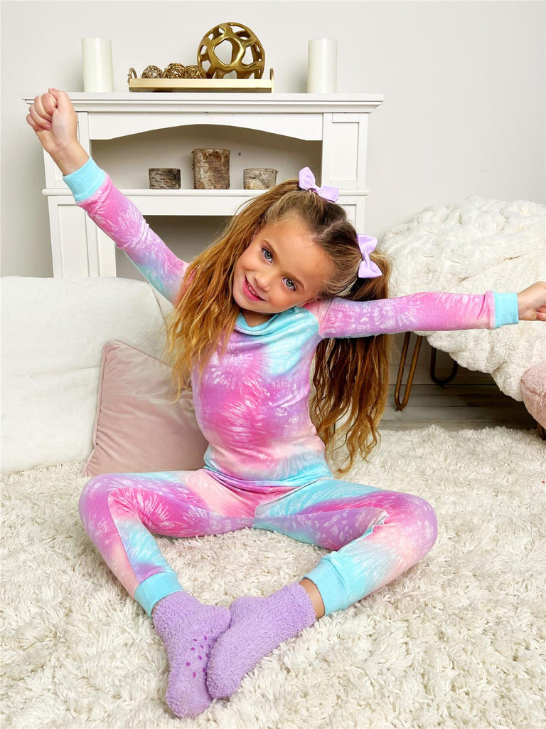 Saint Eve Girls 2-Piece Pajama Set Long Sleeve Star Bust Hacci