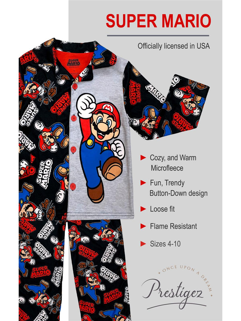 Super Mario Boys' Nintendo 2- Piece Button Front Pajama Coat Set