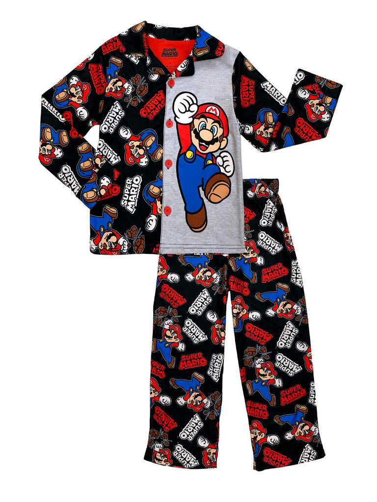 Super Mario Boys' Nintendo 2- Piece Button Front Pajama Coat Set