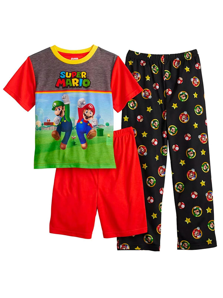 Super Mario Boys' Pajama, 3 Piece Sleepwear Set
