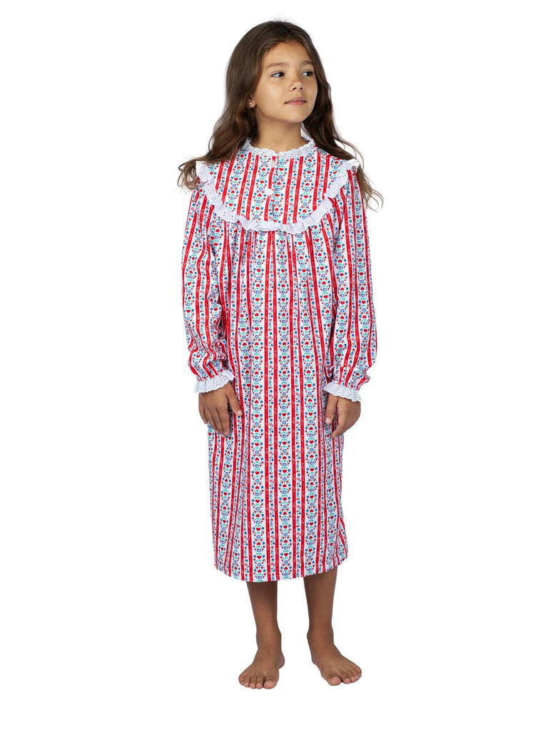 Lanz of Salzburg Girls' Modest Eyelet Ruffle Lace Classic Tyrolean NightGown Pajama