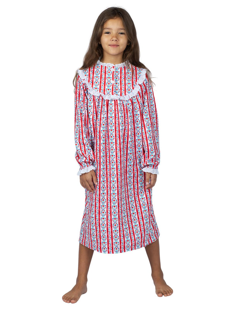 Lanz of Salzburg Girls' Modest Eyelet Ruffle Lace Classic Tyrolean NightGown Pajama