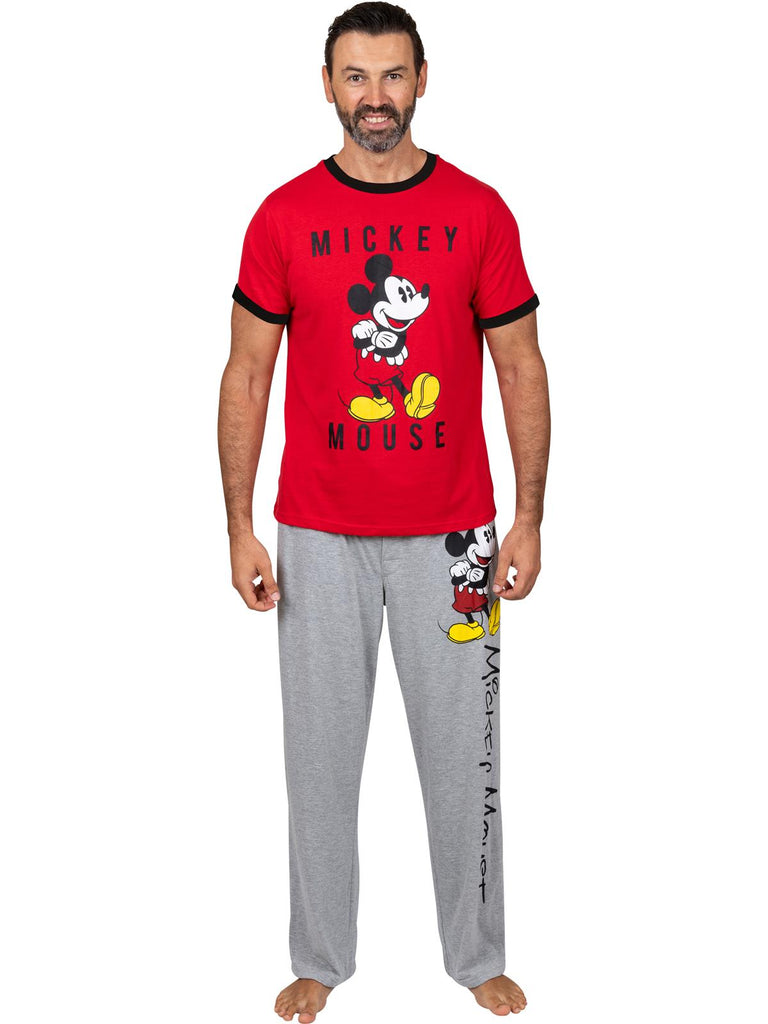 Disney Classic Mickey Mouse Men's Pajama Red Tee and Gray Lounge Pant Set