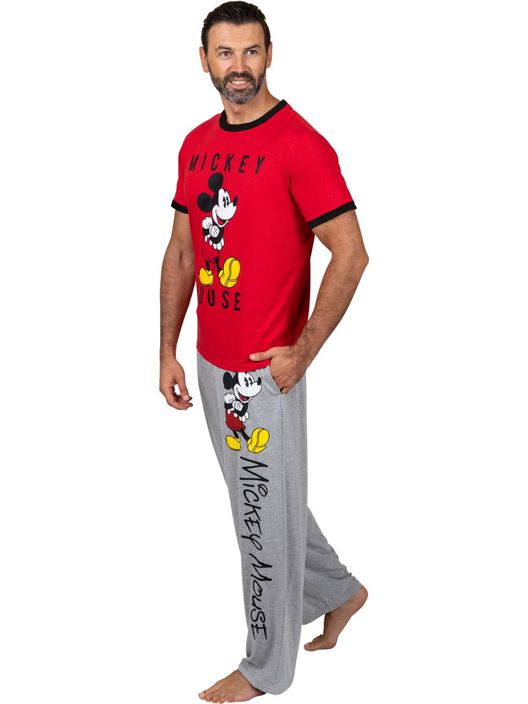 Disney Classic Mickey Mouse Men's Pajama Red Tee and Gray Lounge Pant Set