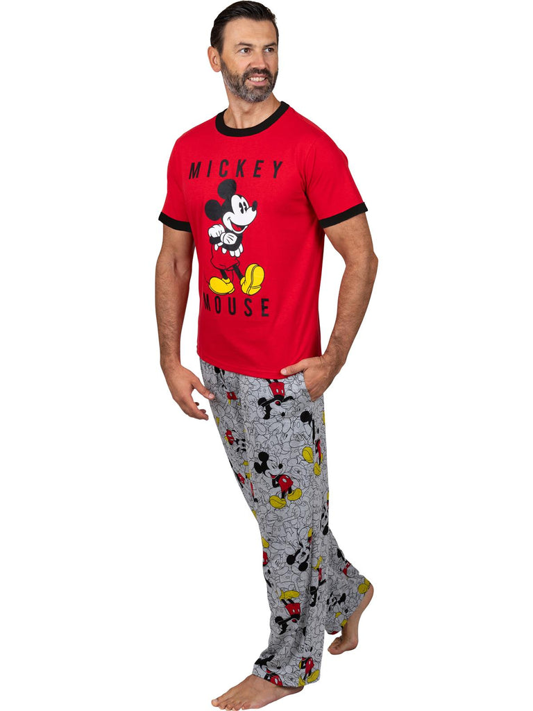 Disney Classic Mickey Mouse Men's Pajama Red Tee and Lounge Pant Set