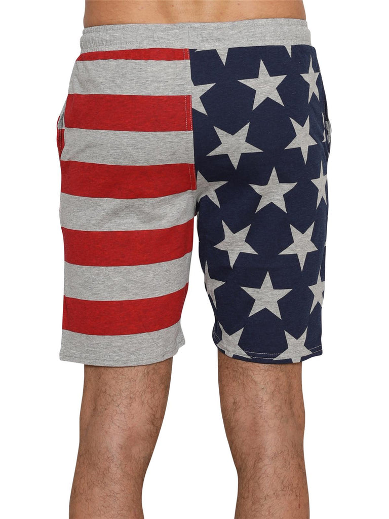 Men's American Flag Pajama Lounge Shorts, Heather Gray USA Flag