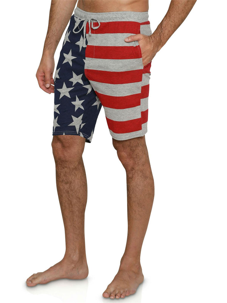 Men's American Flag Pajama Lounge Shorts, Heather Gray USA Flag