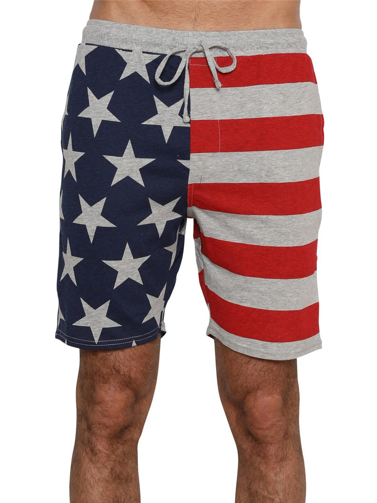 Men's American Flag Pajama Lounge Shorts, Heather Gray USA Flag