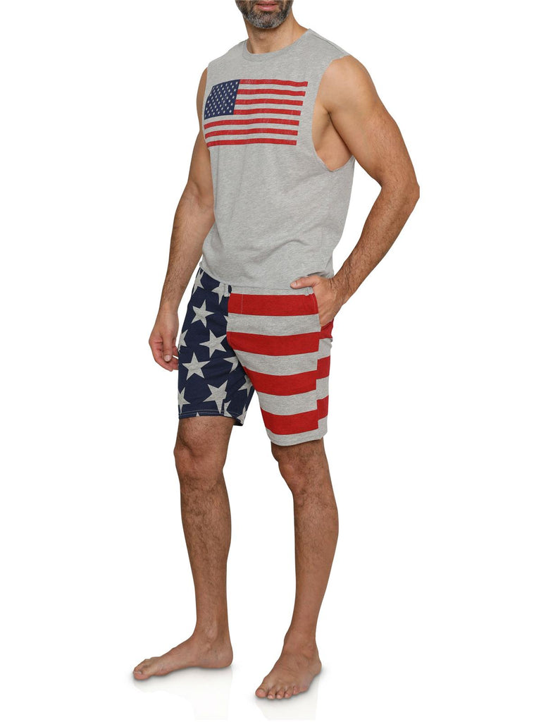 Men's Patriotic Pajama Lounge Tank Top And Shorts American Flag Loungewear