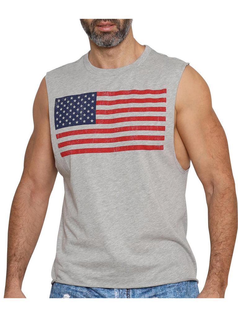 Men's Patriotic Pajama Lounge Tank Top And Faux Denim Shorts American Flag Loungewear