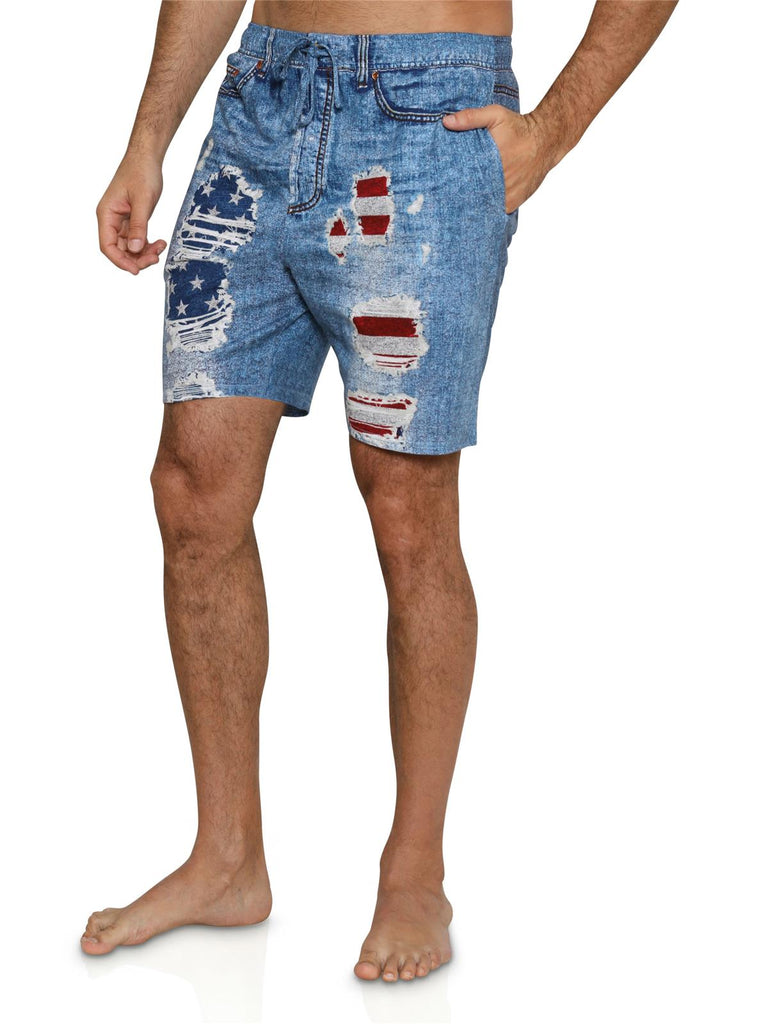 Men's USA flag Shorts Star and Stripes Under All Faux Denim Slim Jam America