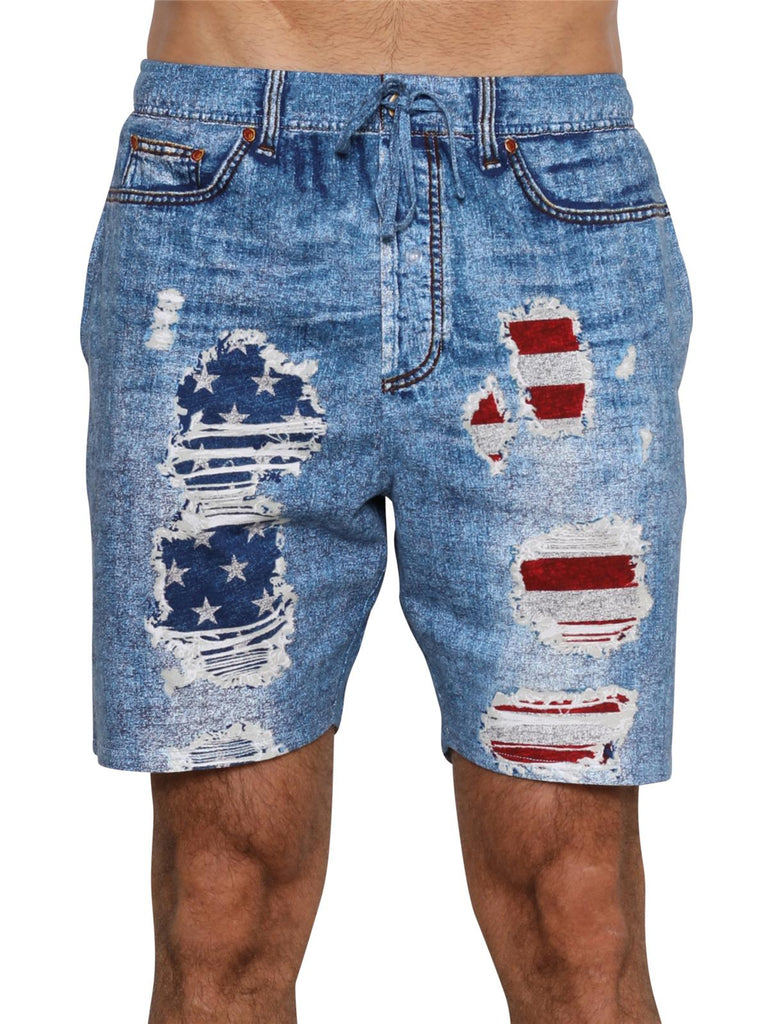 Men's USA flag Shorts Star and Stripes Under All Faux Denim Slim Jam America