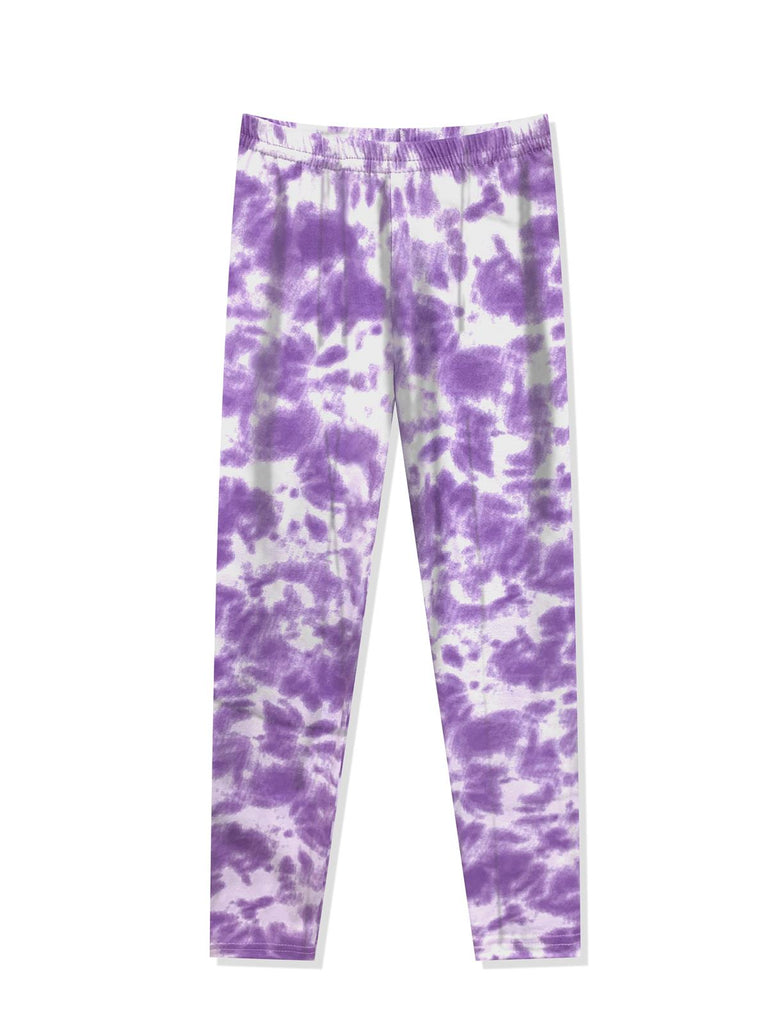 Prestigez Girls' Cute Fashion Printed Stretchy Tie Dye Leggings Pants Pack of 2, Fuchsia/Purple