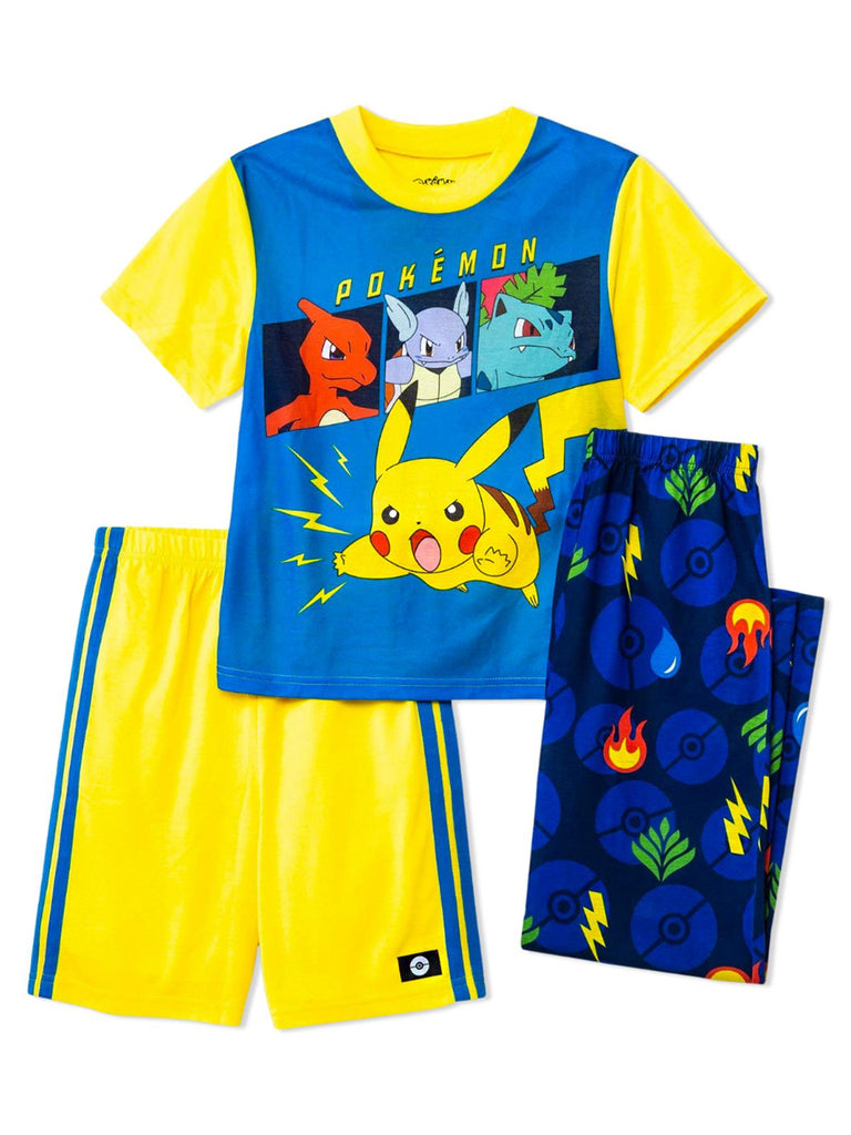 Pokemon Pikachu Boys' Pajama, 3 Piece Sleepwear Set