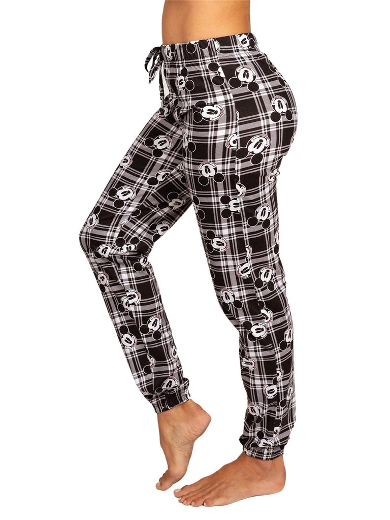 Disney Mickey Mouse Women's Pajama Plaid Pants Lounge Jogger, Black