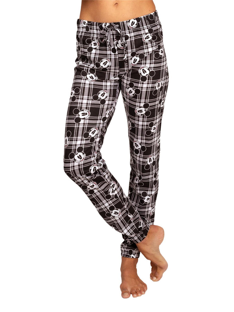 Disney Mickey Mouse Women's Pajama Plaid Pants Lounge Jogger, Black