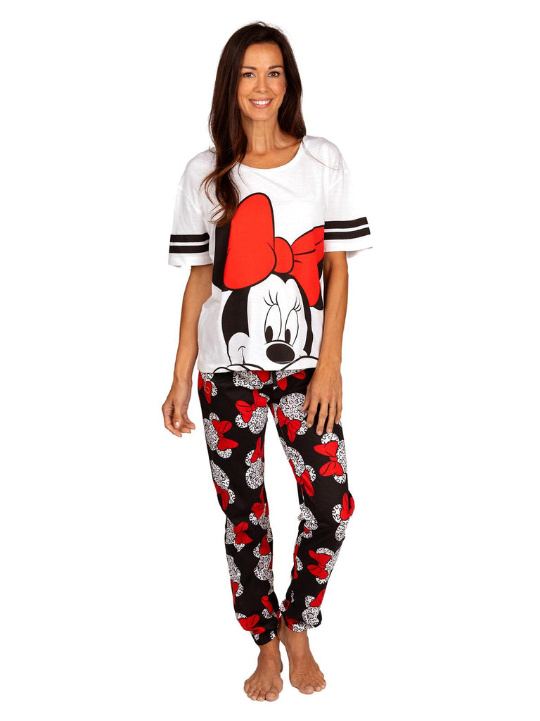 Disney Minnie Mouse Women's 2 Piece Pajama Set Varsity Tee & Joggers