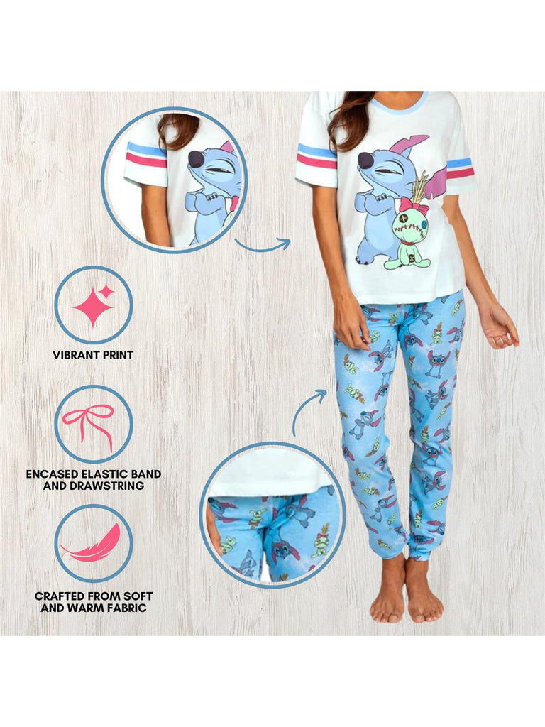 Disney Stitch And Scrump Women's 2 Piece Pajama Set Varsity Tee And Jogger