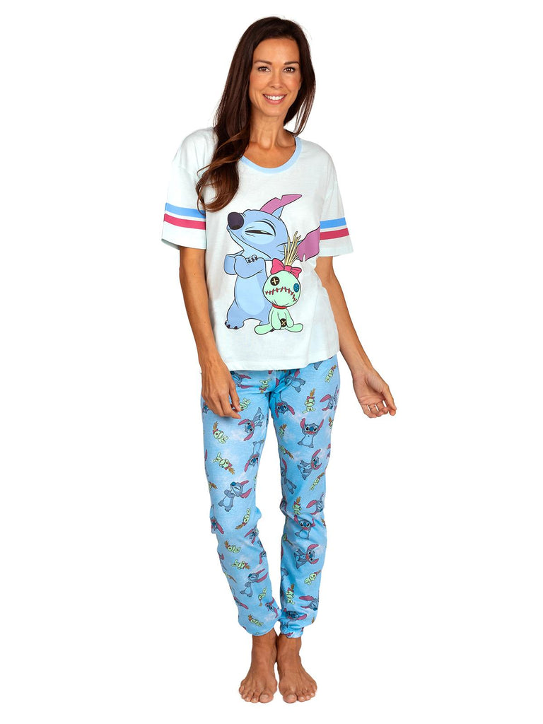 Disney Stitch And Scrump Women's 2 Piece Pajama Set Varsity Tee And Jogger