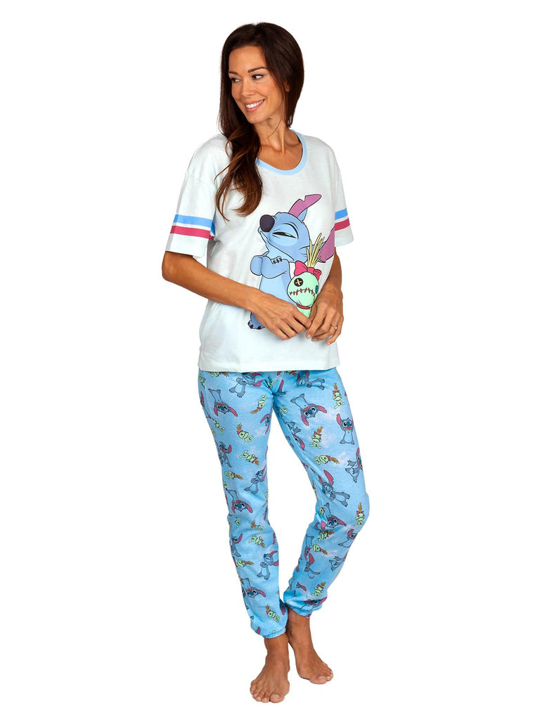 Disney Stitch And Scrump Women's 2 Piece Pajama Set Varsity Tee And Jogger