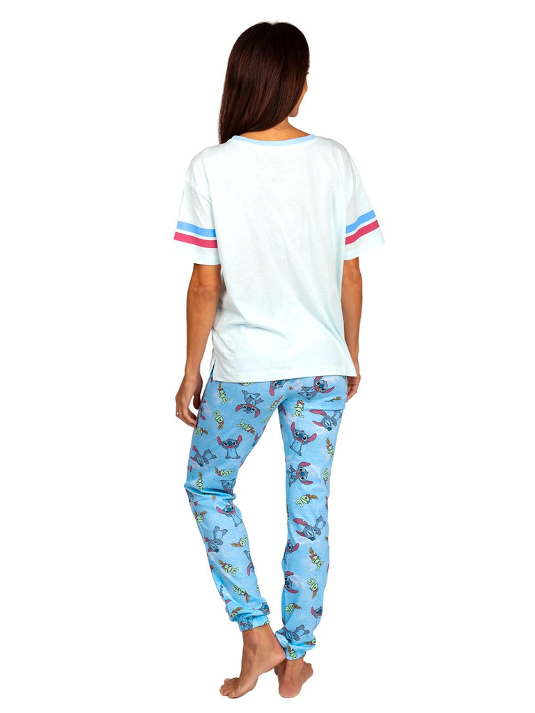 Disney Stitch And Scrump Women's 2 Piece Pajama Set Varsity Tee And Jogger