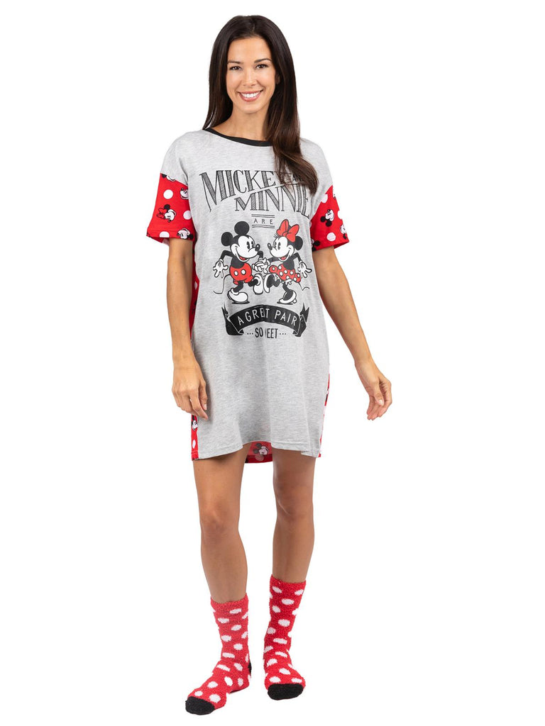 Disney Mickey and Minnie Mouse 2 Piece Nightgown Sleep Shirt with Socks