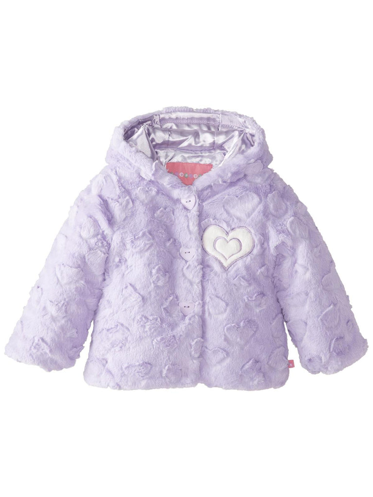 Wippette Little Girls' Heart Embossed Fuax Fur Coat, lilac