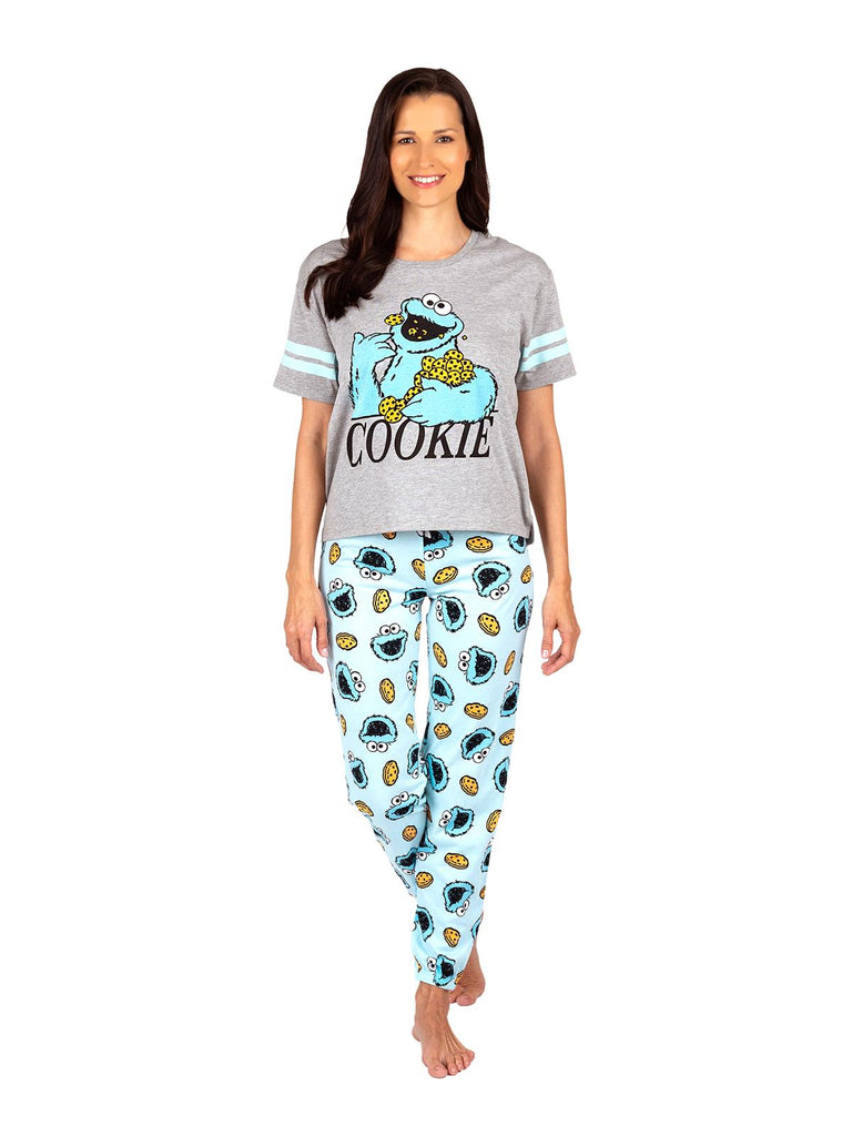 Sesame Street Cookie Monster Women's Pajama, 2 Piece Sleepwear Set