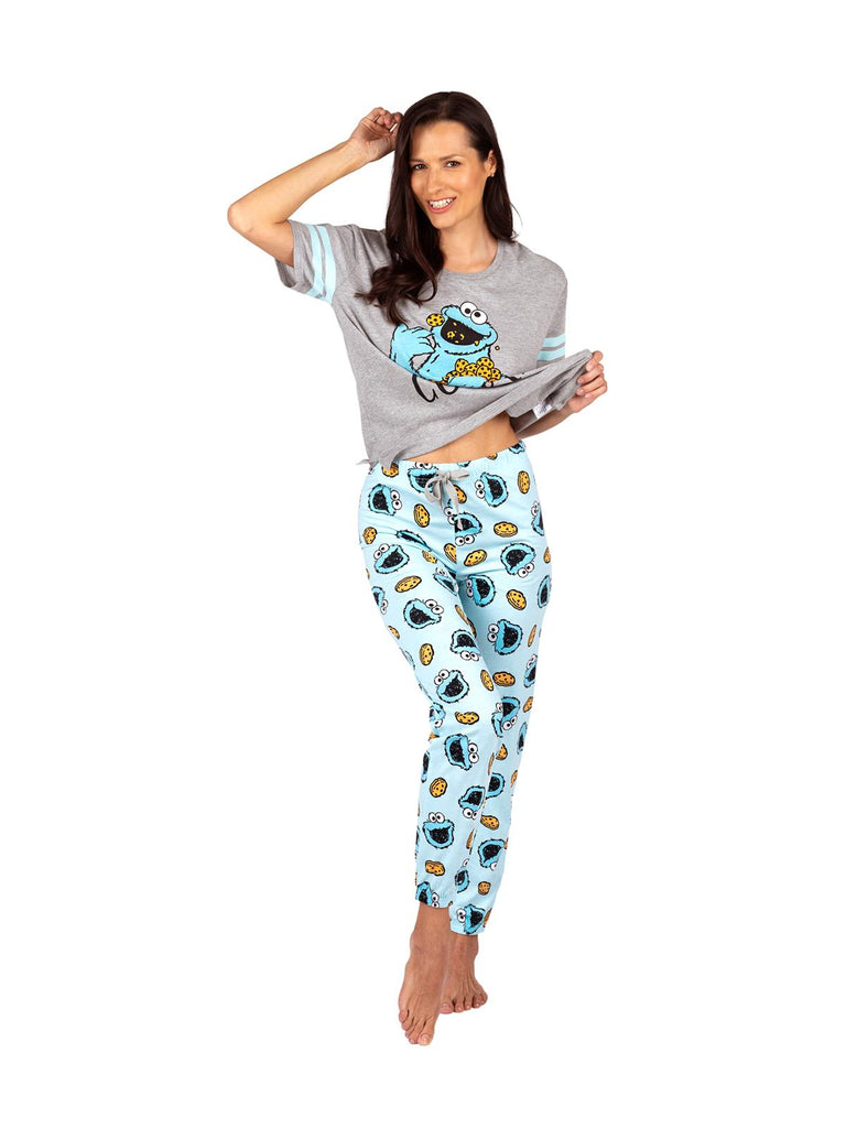 Sesame Street Cookie Monster Women's Pajama, 2 Piece Sleepwear Set