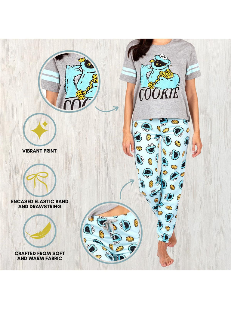 Sesame Street Cookie Monster Women's Pajama, 2 Piece Sleepwear Set